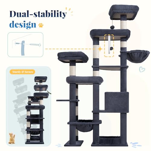 Cat Tree Tower (Smoky Gray / 72.8 Inches)