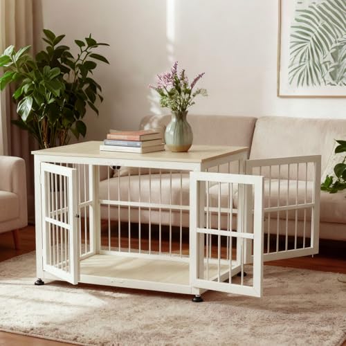 40 Inch Dog Crate Furniture for Large Medium Dogs (Beige / 40.0"L x 27.4"W x 28.7"H)
