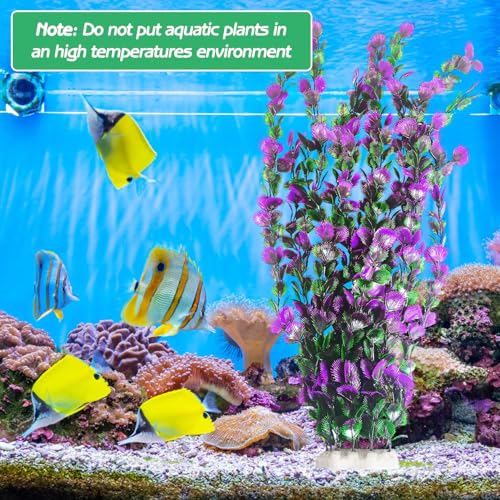 Purple Green Serrated Leaf Tall Aquarium Plastic Plants Artificial Fish Tank Plant Aquarium Decor Extra Large Lifelike Aquatic Plant Suitable for Saltwater and Freshwater 27.5 (B*2 Pcs / 27.5 in)