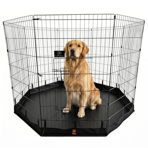 Puppy Playpen with Bottom Pad and Door (Black / Large Pen: 42-Inch High)