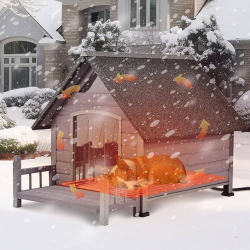 Heated Dog House with Insulated Liner (Grey-Heated / Medium)