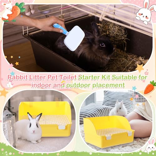 15 Pcs Rabbit Starter Kit Small Rabbit Litter Box Girls Gift Animal Grooming Kit Bunny Toys Bowl Blankets with Cleaning Set for Guinea Pig Accessories (Yellow)