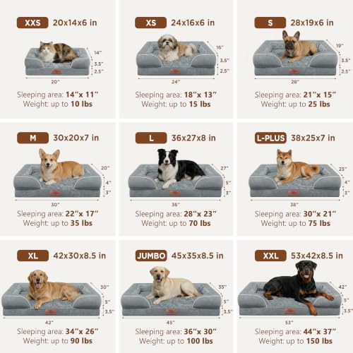 Waterproof Orthopedic Dog Beds for Extra Large Dog (53.0"L x 42.0"W x 8.5"Th / Grey)