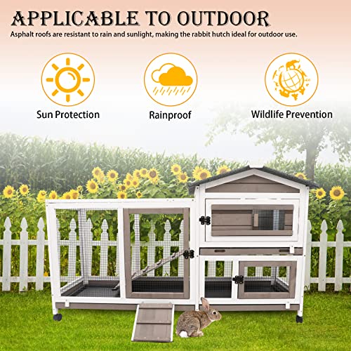 57" L Large Rabbit Hutch with Run (57.1"L x 21.7"W x 34.3"H)