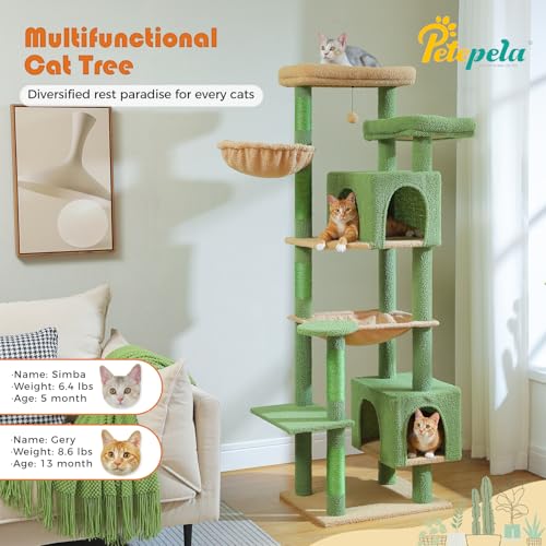 69" Cactus Cat Tower with Hammock & Scratching Posts (Green / 69 Inches)