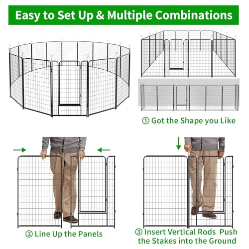 Dog Playpen Outdoor Extra Wide 16 Panels Heavy Duty Dog Fence 50" (32"W x 50"H)