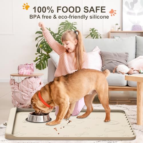 Dog Food and Water Mat 28x20 Inch Sand Color (Sand / 28"L x 20"W)