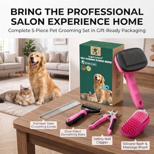 5 PCS Cat & Dog Grooming Kit Brush (Pink 5pc)