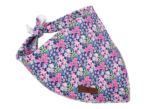 Spring Summer Dog Bandana Washable Cotton Blue Handkerchief Scarf Triangle Floral Oxalis Bandana for Small Medium Dogs Girl Boy (Blue Blossoms / Small (Pack of 1))