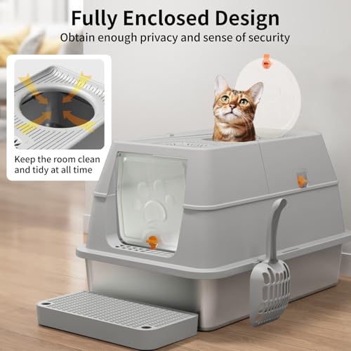 Stainless Steel Cat Litter Box with Lid (Grey)