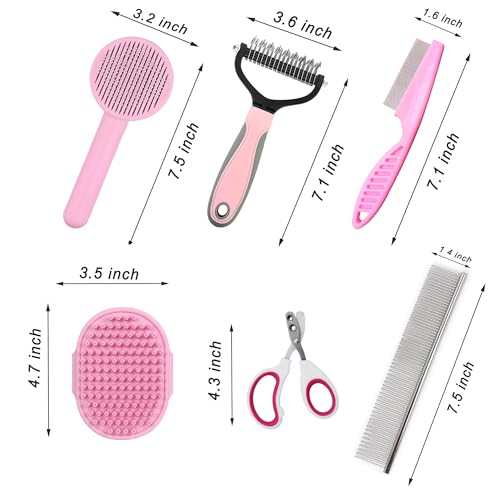 Cat Grooming Brush Kit 6 Tools (Pink)