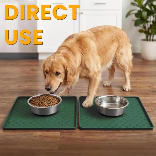 2 Pack Pet Placemat for Dog and Cat (11.8"L x 11.8"W - 2 Pack / Hunter Green)