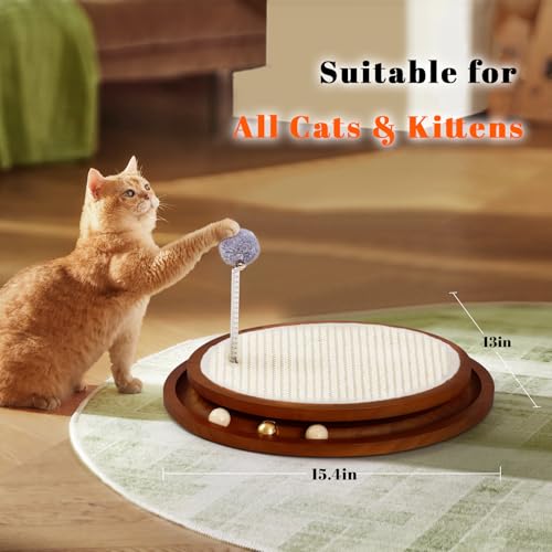 Cat Scratcher Toys Natural Sisal Pad Kitten Interactive Ball Track (Walnut Color)