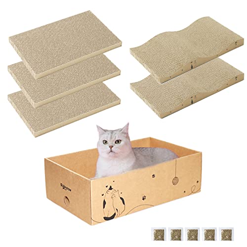 Cat Scratcher Cardboard Scratch Pad for Indoor Cats and Kitty 5pcs (Large for Indoor Cats / 5PCS)