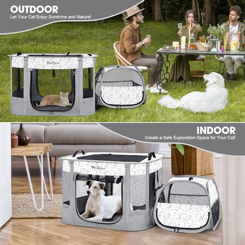 Portable Cat Playpen with Litter Box (Light gray)