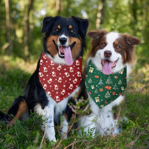Christmas Dog Bandana 2 Pack Holiday Dog Bandana Christmas Tree Santa Claus Snowflakes Pet Scarf Accessories for Small Medium Dogs & Cats (A)