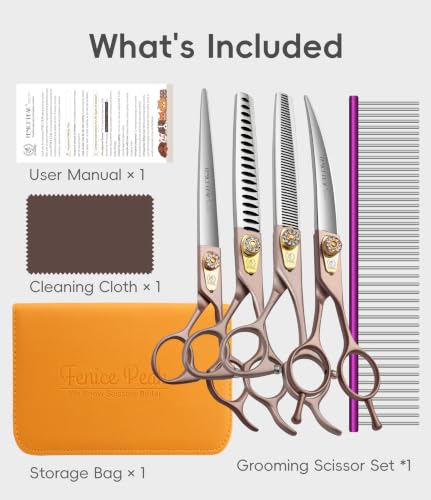 8'' Professional Dog Grooming Scissors Set Rose Gold 440C Stainless Steel Straight Thinning Curved Chunker Shears 4pcs Set for Pet Grooming Services Dogs and Cats (Combo / 8")