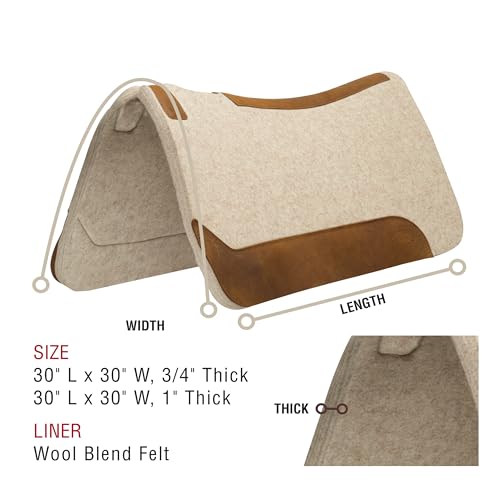 Wool Blend Felt Western Saddle Pad for Horses (30" L x 30" W - 1" Thick)