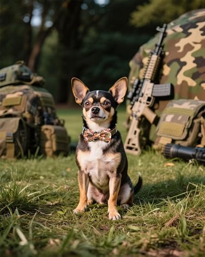 10 Pack Camo Dog Bowties for Small Dogs Sliding on Collar (S/M)