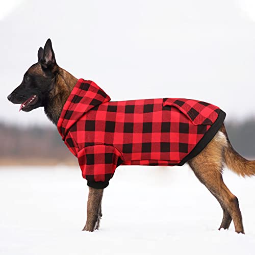 Dog Hoodie Sweater Red Buffalo Plaid Pet Clothes Warm and Soft Breathable Cozy Pet Hoodies for Large Dogs Dog Sweaters for Extra Large Dogs with Pocket (XX-Large)