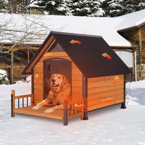 Large Heated Dog House Outdoor Insulated Dog Kennel Weatherproof Dog Shelter with Safe Heating Pad
