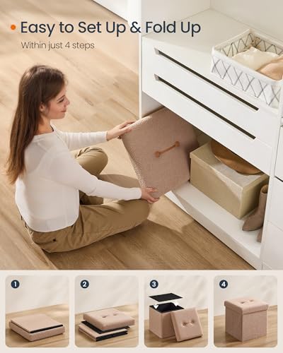 Small Folding Storage Ottoman (Camel Brown / 15"D x 15"W x 15"H / Cosy)