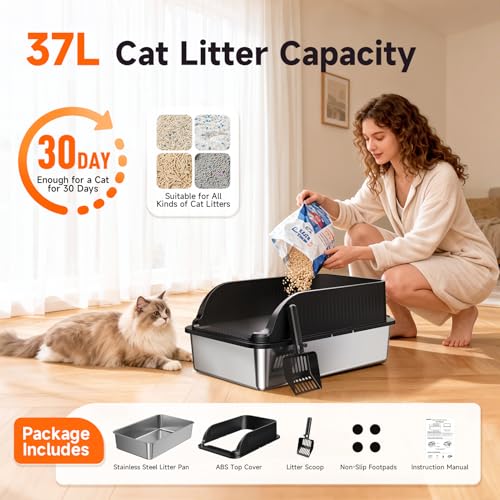 Stainless Steel Litter Box (BLACK-1 XL)