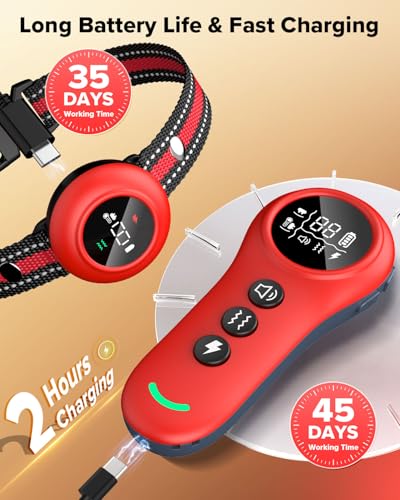 2-in-1 Dog Shock Collar & Bark Collar – 3300FT Dog Training Collar with Remote, Automatic Anti-Barking, 5 Adjustable Sensitivity Levels, IP67 Waterproof E-Collar for Small Medium Large Dogs (Red)