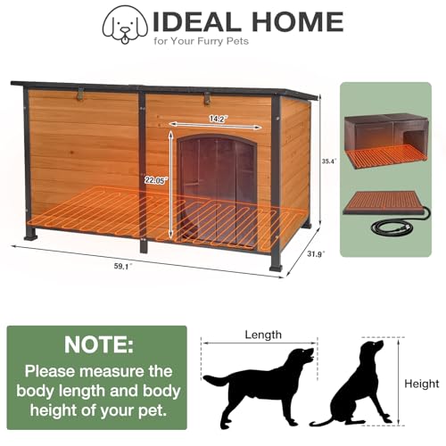 59.1’’ Extra Large Heated Dog House Outdoor for Winter (Heated Dog House)