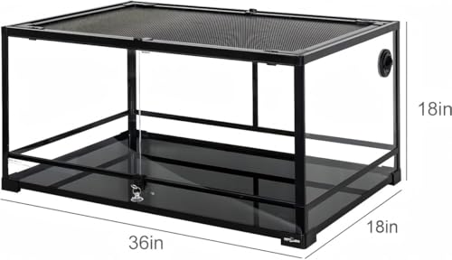 50 Gallon Reptile Glass Terrarium Tank Double Hinge Door with Screen Ventilation Large Reptile Terrarium 36" x 18" x 18" (Black)