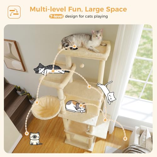 73" Cat Tower for Large Cats with Condo and Scratching Posts (Beige / 73")