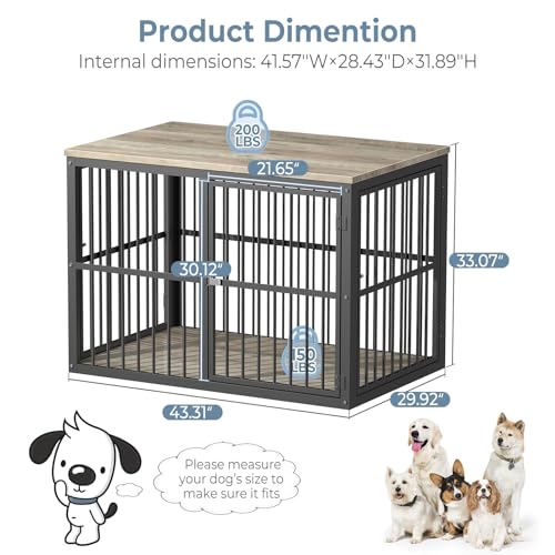 43'' XL Dog Crate Furniture with 3 Doors for Medium to Large Dogs (Ancient gray / 43.3"L x 29.9"W x 33.1"H)