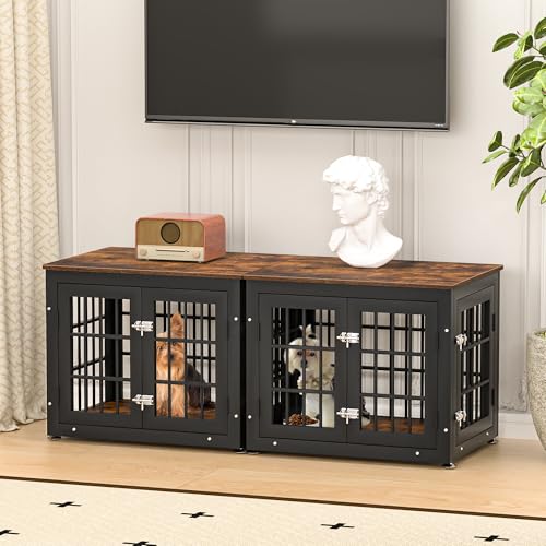 26" Heavy Duty Dog Crate Furniture for Small Dogs (Black + Rustic Brown / 26.0"L x 20.5"W x 22.0"H)