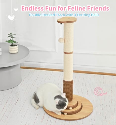 Made4Pets Tall Cat Scratching Post for Indoor Cats with Self Groomer (33.6"H)