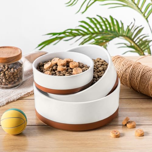 Dog Bowls Ceramic Dog Food and Water Bowls for Large Size Dogs (L-6 Cups / Vanilla White(1 PC))
