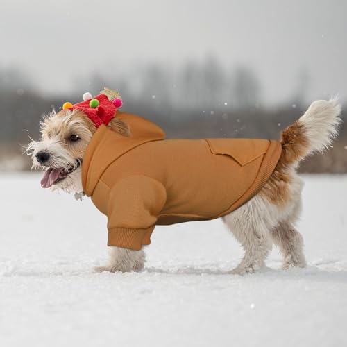 Dog Hoodie Dog Sweaters for Small Dogs Solid Soft Brushed Fleece Pet Clothes Pet Hoodie Sweatshirt with Pocket (X-Small / Coffee)