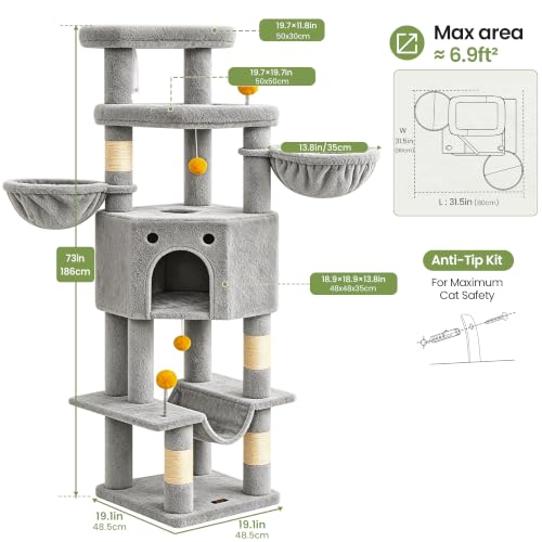 Cat Tree Tower for Indoor Large Adult Cats (Light Grey)