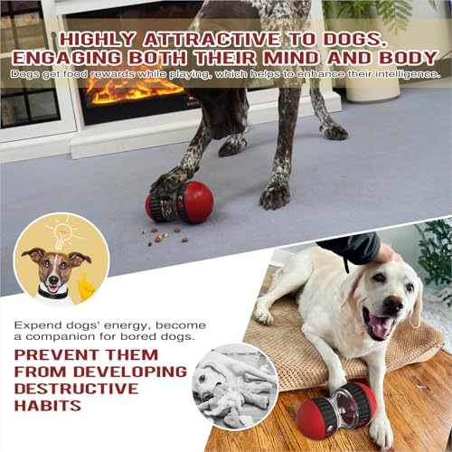Dog Food Dispensing Puzzle Toy Adjustable Treat Dispenser Slow Feeder Pet Interactive Chase Toy Dog Enrichment Ball for Medium Large Dogs to Keep Them Busy (Red - Single - XL)