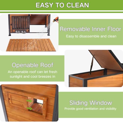 Dog House Outdoor with Bowls Weatherproof Dog Kennel with Anti