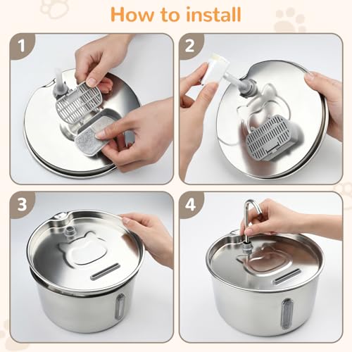 Stainless Steel Cat Water Fountain (Stainless Steel+20 Filter)