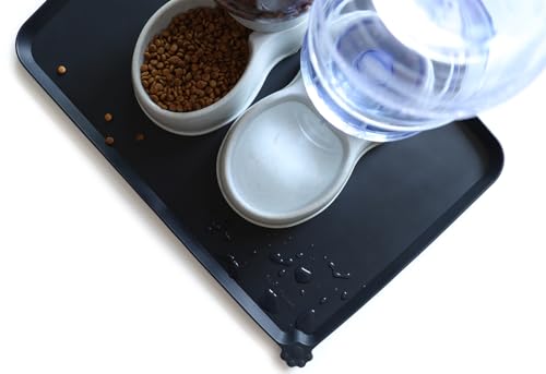 Large Silicone Pet Food Mats Tray (24" x 16" / Black)