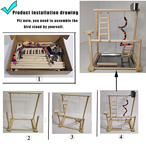 Small Bird Playground Parakeet Play Gym Wooden Parrot Perch Stand