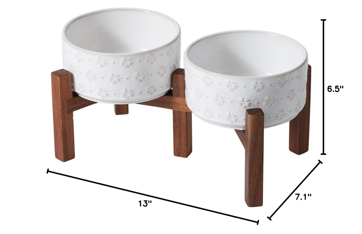 Elevated Dog Bowls (Double Bowls with Stand- Arctic White / 3.4CUPS)