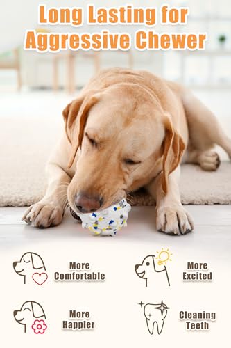1.96'' Dog Balls for Dogs Aggressive Chewers Indestructible Tennis Durable Bouncy Interactive Dog Toy Balls for Fetch Game Floating Training (White-Small)