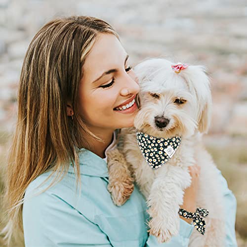 Dog Bandanas & Matching Scrunchie Set Girl Dog Scarf Bibs with Bow Scrunchie for Medium Large Dogs Pet Owner Gifts Flower Black (02-floral black / Large-set of 1)