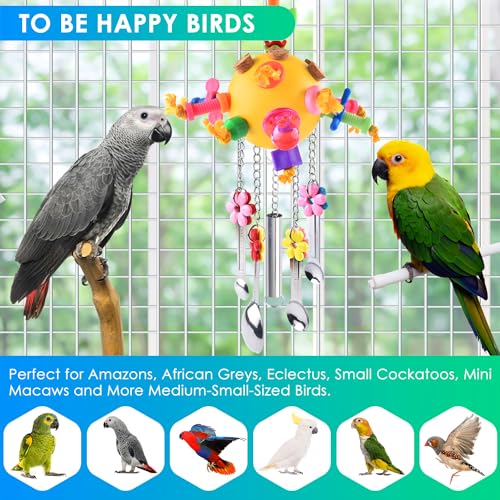 Bird Toys Pull Spoons Colorful Acrylic Stick Toys Parrot Chew Toy for Amazon Parrot (Yellow ball)