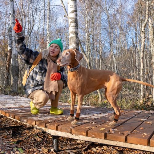 Anti Slip Dog Socks to Prevent Licking Paws for Hardwood Floors (Two Color-Brown / Large (4 Count))