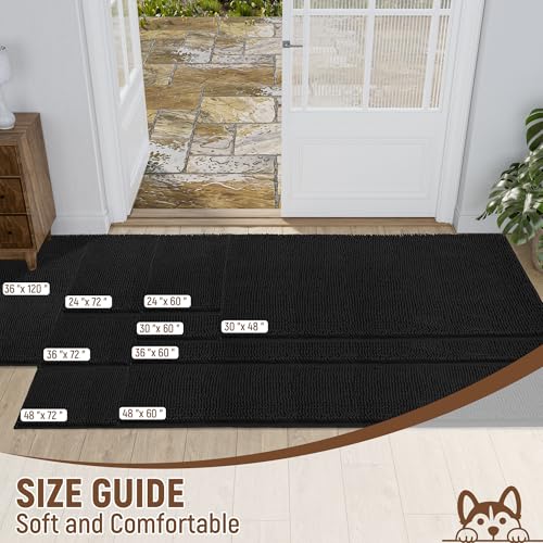 Absorbent Dog Door Mat for Muddy Paws (120"L x 36"W x 1" Th / Black)