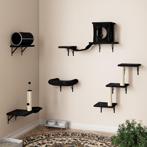 7-in-1 Cat Wall Shelves, Wall Mounted Climber Set, Classic Black (Matte Black)