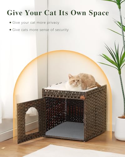 Cat Litter Box Enclosure (Brown / Standard With 1 Cat Bed)